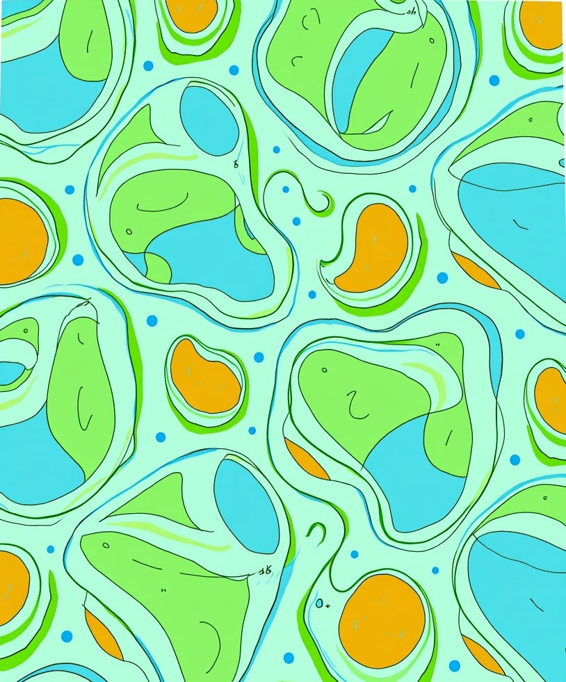 Playful Orange Blue Biomorphic Shapes Rug