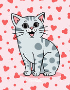 Playful Grey Cat Hearts Background Rug