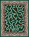 Deep Green Abstract Swirl Border Rug