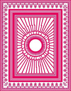 Vivid Magenta Sunburst Geometric Border Rug