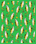 Playful Yellow Fish Green Background Rug