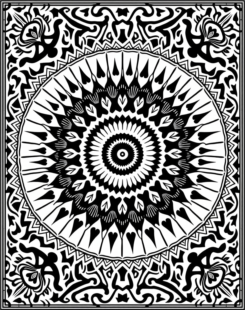 Monochromatic Radial Heart Border Rug