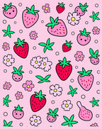 Cute Pink Strawberry Floral Scatter Rug