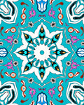 Aqua Geometric Starburst Floral Medallion Rug