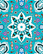 Aqua Geometric Starburst Floral Medallion Rug