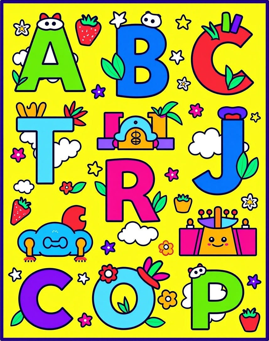 Playful Alphabet Garden Illustration Rug