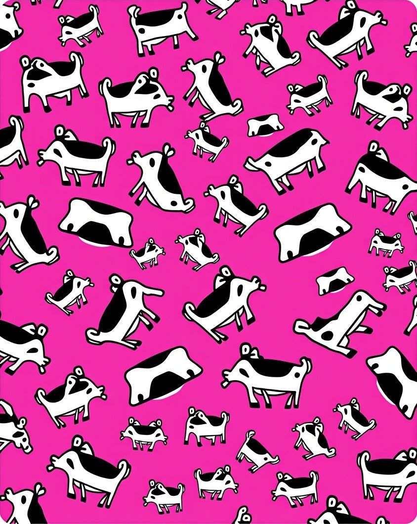 Whimsical Black and White Cows Pink Rug
