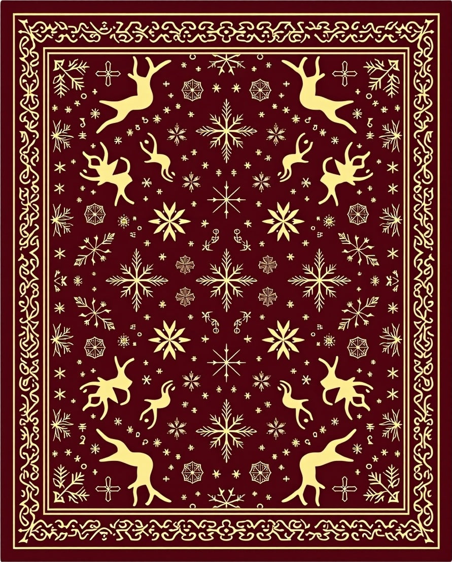 Red Deer Snowflake Border Rug