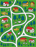 Whimsical Farm Scene Village Road Rug