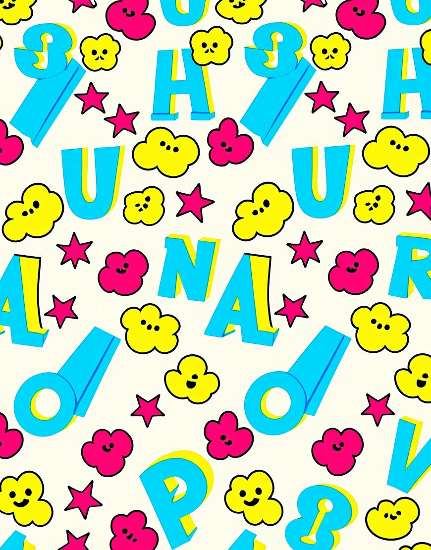 Bright Blue Alphabet Yellow Cloud Rug