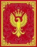 Crimson Yellow Crowned Eagle Heraldic Rug