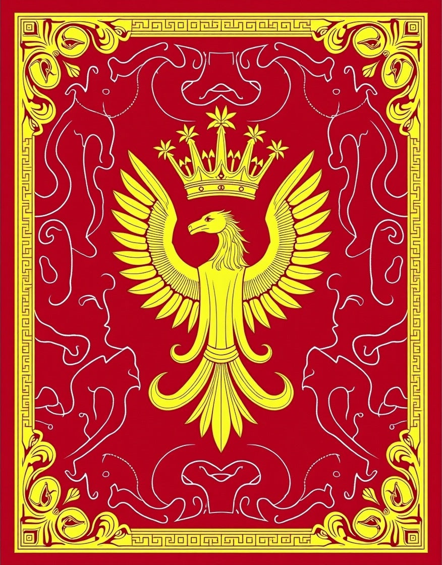 Crimson Yellow Crowned Eagle Heraldic Rug