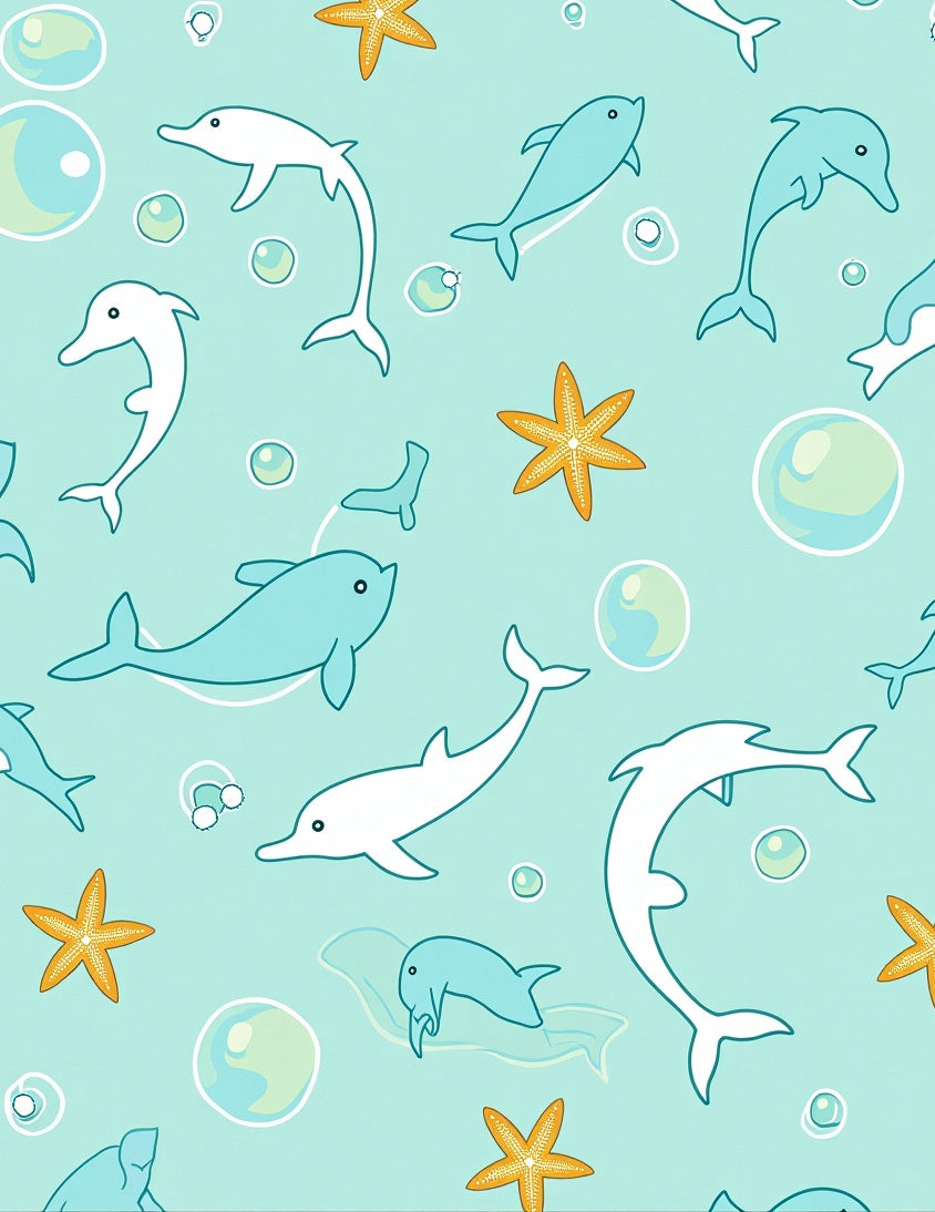 Playful White Blue Dolphin Starfish Collection Rug