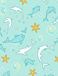 Playful White Blue Dolphin Starfish Collection Rug