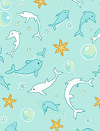 Playful White Blue Dolphin Starfish Collection Rug