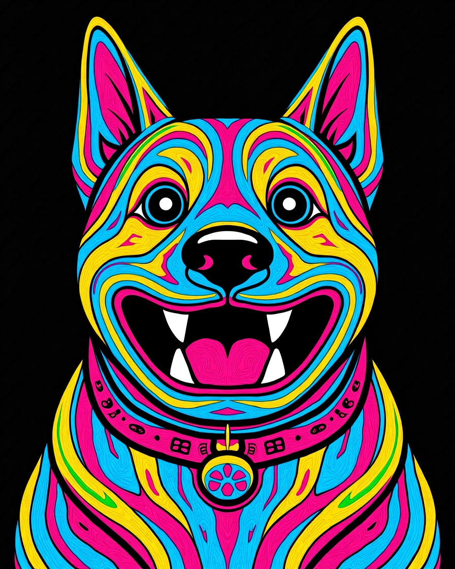 Vibrant Tri-Color Dog Portrait Rug