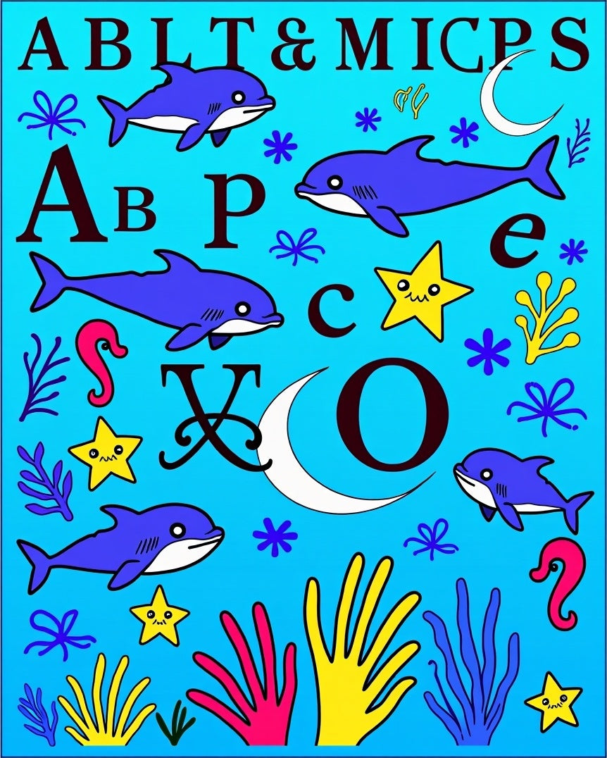 Blue Dolphin Ocean Alphabet Rug