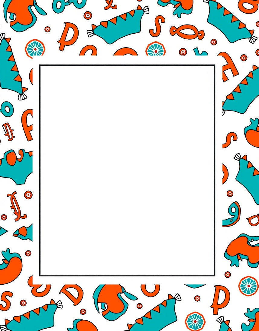 Orange Teal Whimsical Kids Alphabet Rug