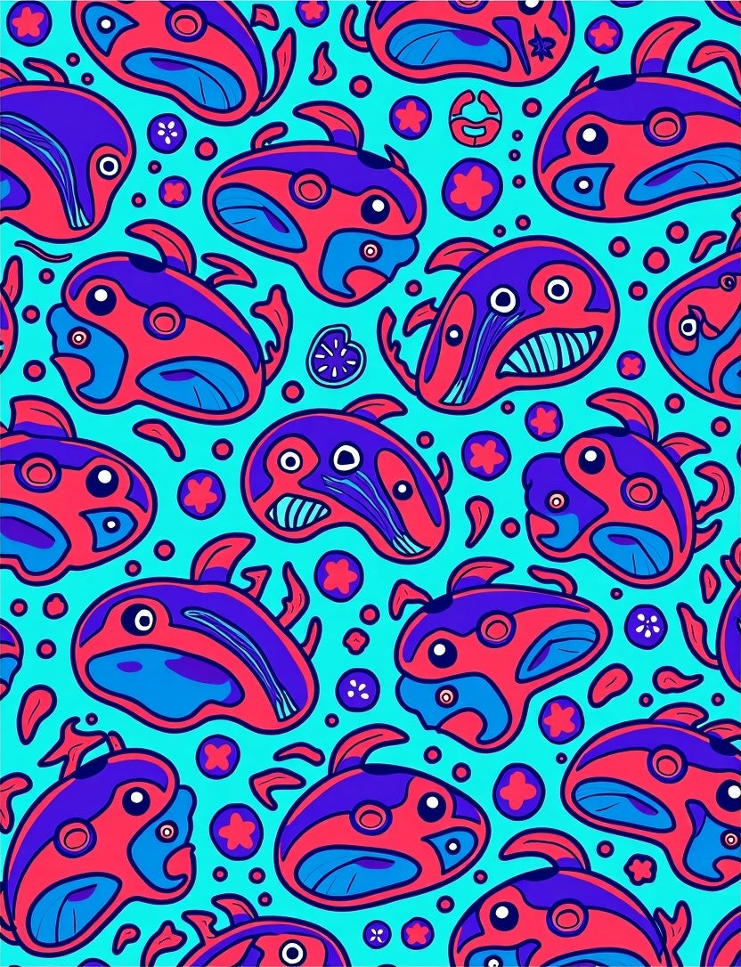Whimsical Red Blue Whale Collection Rug