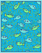 Blue Marine Life Fish Swirls Rug