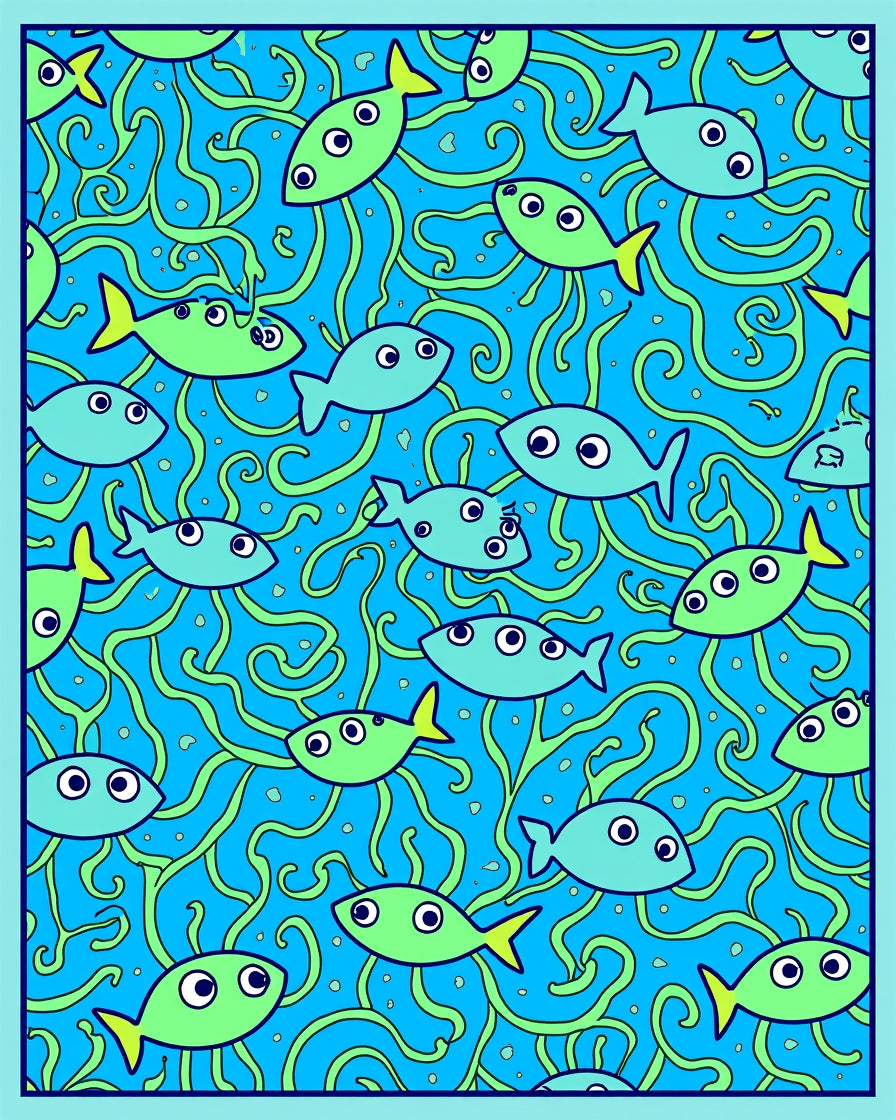 Blue Marine Life Fish Swirls Rug