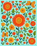 Retro Orange Floral Butterfly Garden Rug