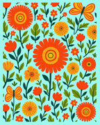 Retro Orange Floral Butterfly Garden Rug
