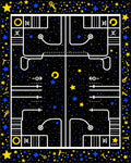 Cosmic Blue Yellow Starry Night Maze Rug
