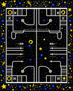 Cosmic Blue Yellow Starry Night Maze Rug