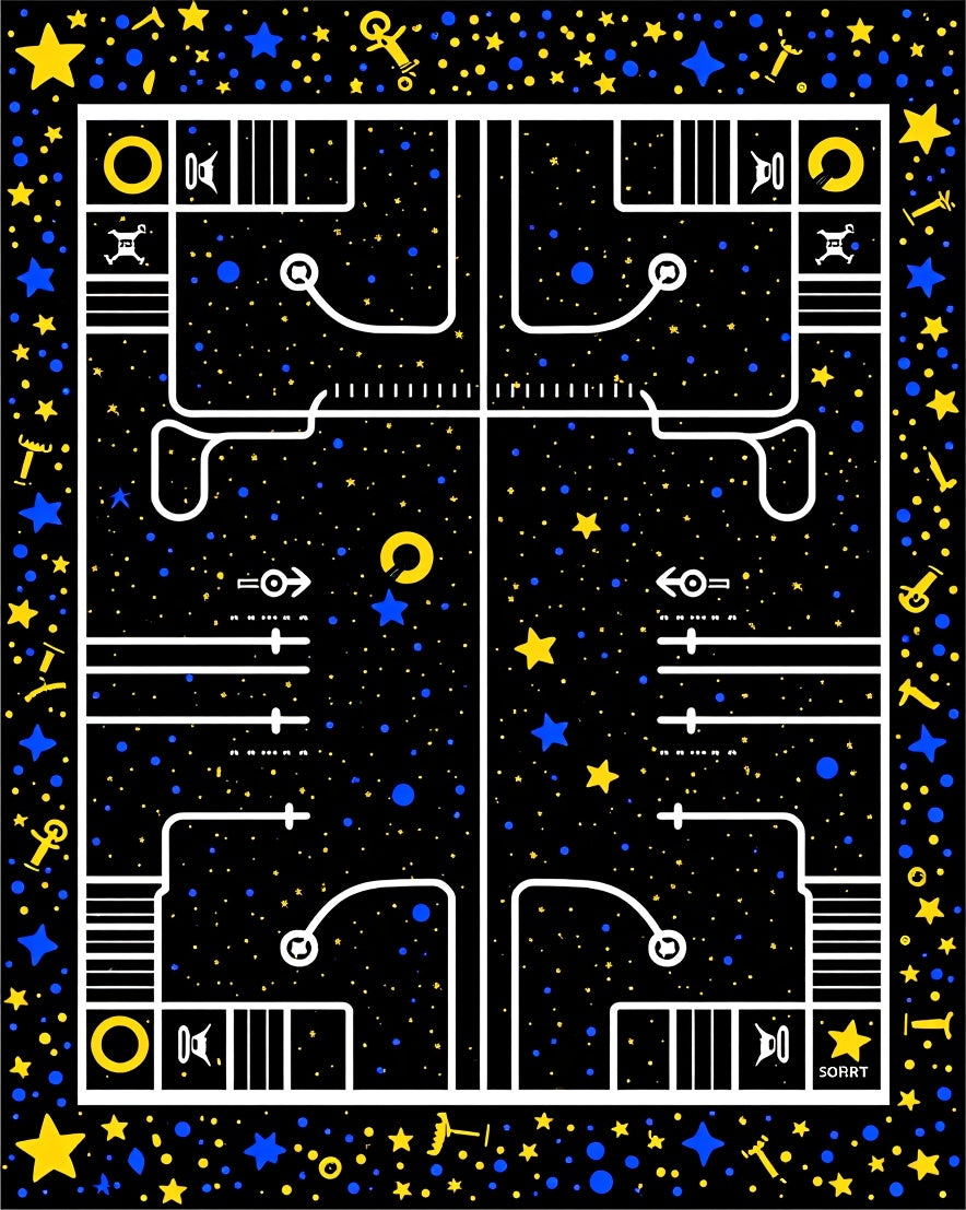 Cosmic Blue Yellow Starry Night Maze Rug