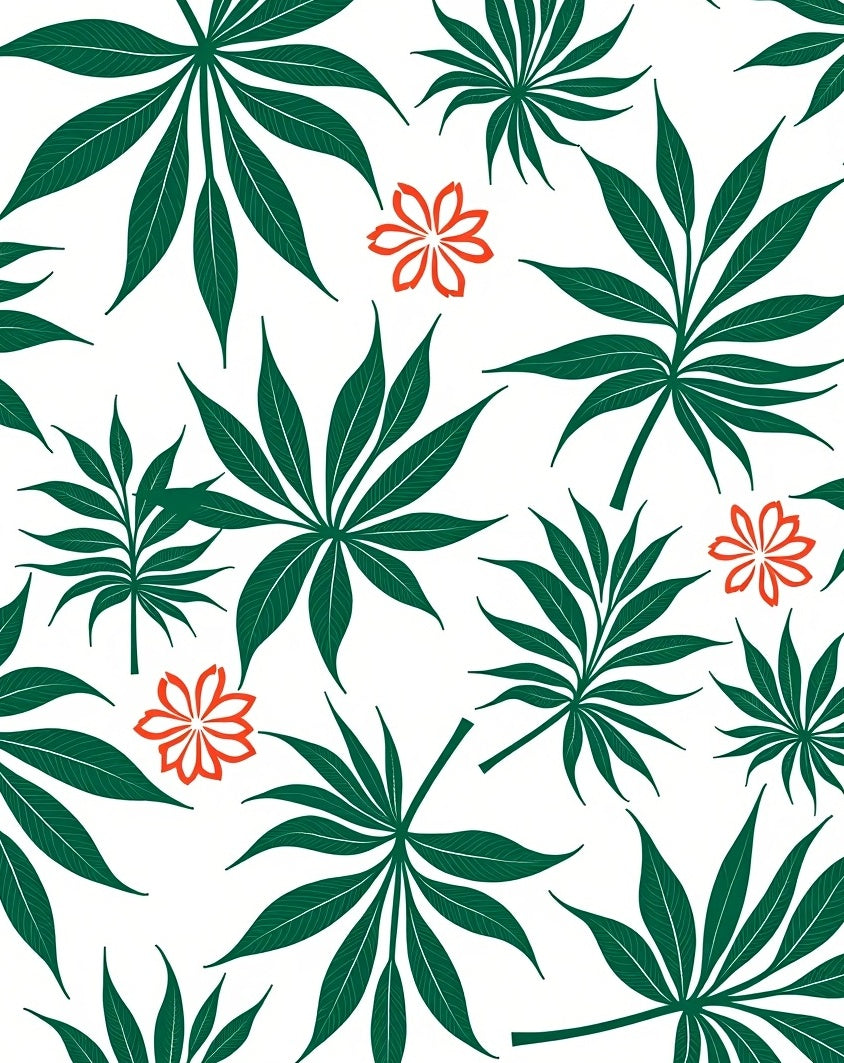 Emerald Green Palm Leaves Coral Bloom Rug