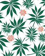 Emerald Green Palm Leaves Coral Bloom Rug