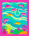 Playful Pink Dolphins Ocean Waves Rug
