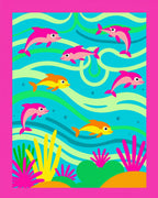 Playful Pink Dolphins Ocean Waves Rug