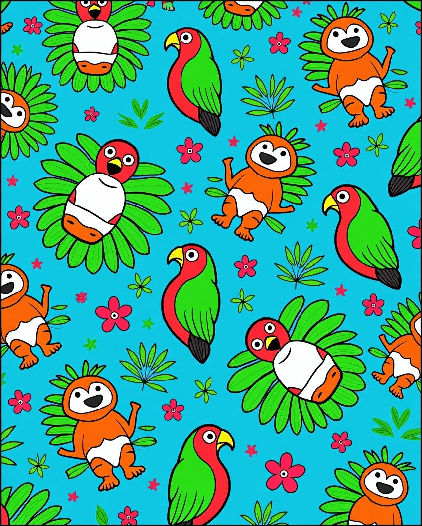 Whimsical Red Green Toucan Jungle Rug
