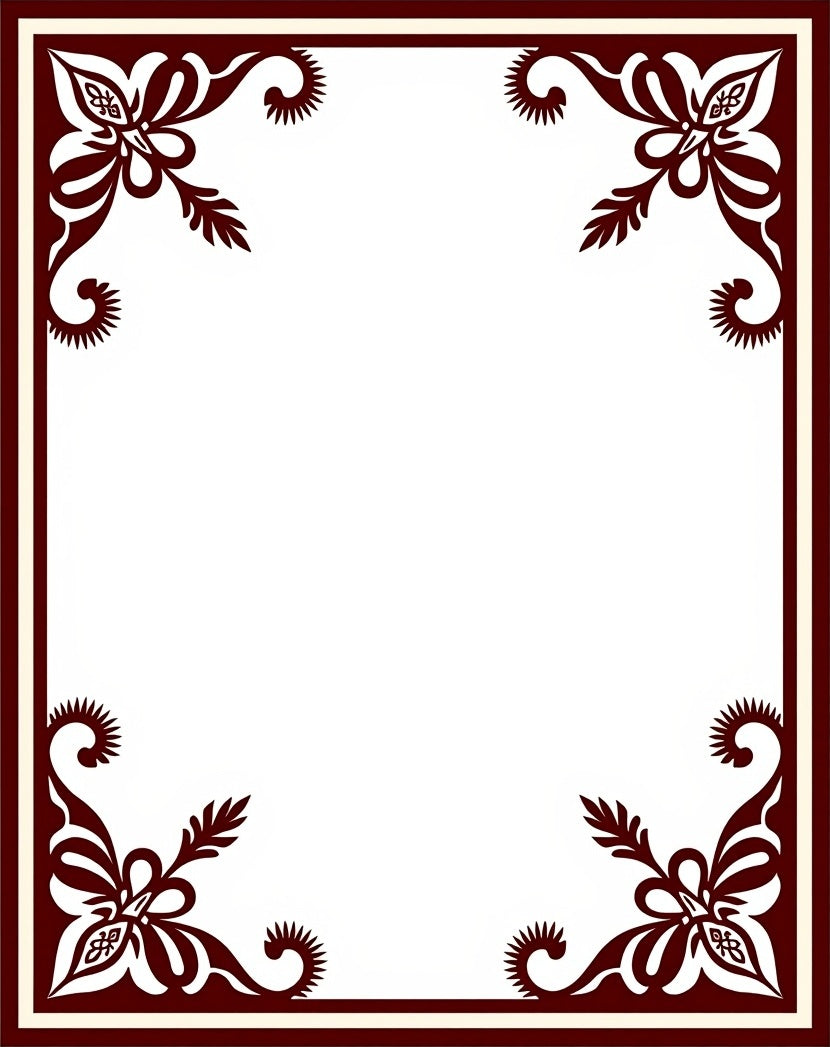 Deep Crimson Floral Border Accent Rug