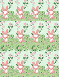 Pink Bunny Floral Meadow Scene Rug