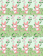 Pink Bunny Floral Meadow Scene Rug