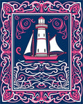Nautical Lighthouse Ship on Ocean Waves Rug