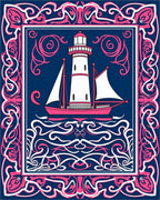 Nautical Lighthouse Ship on Ocean Waves Rug