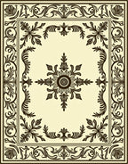 Elegant Dark Brown Floral Frame Rug