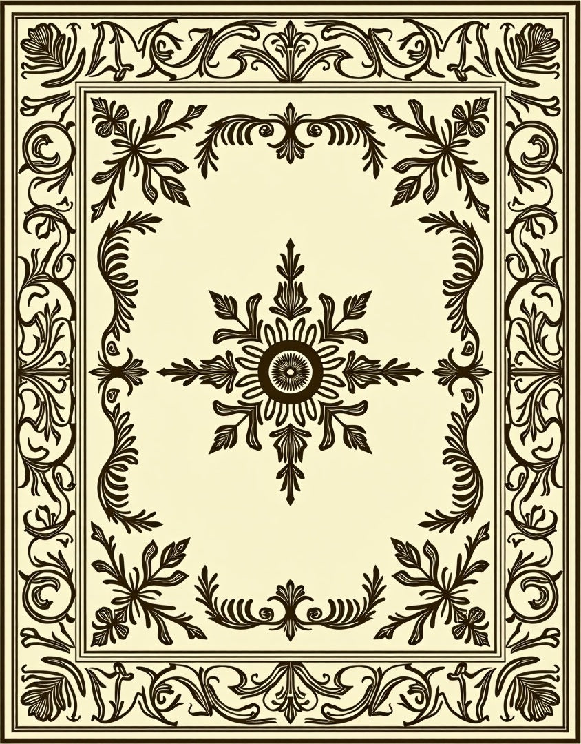 Elegant Dark Brown Floral Frame Rug