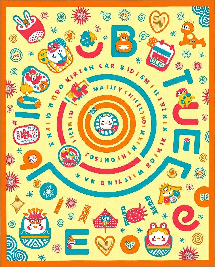 Bright Yellow Whimsical Character Carnival Rug