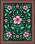 Pink Floral Vine Black Garden Rug