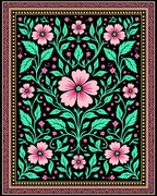 Pink Floral Vine Black Garden Rug