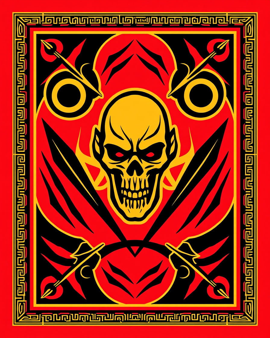 Fiery Skull With Spears And Border Rug