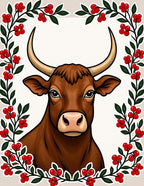 Brown Bull with Red Berry Garland Rug