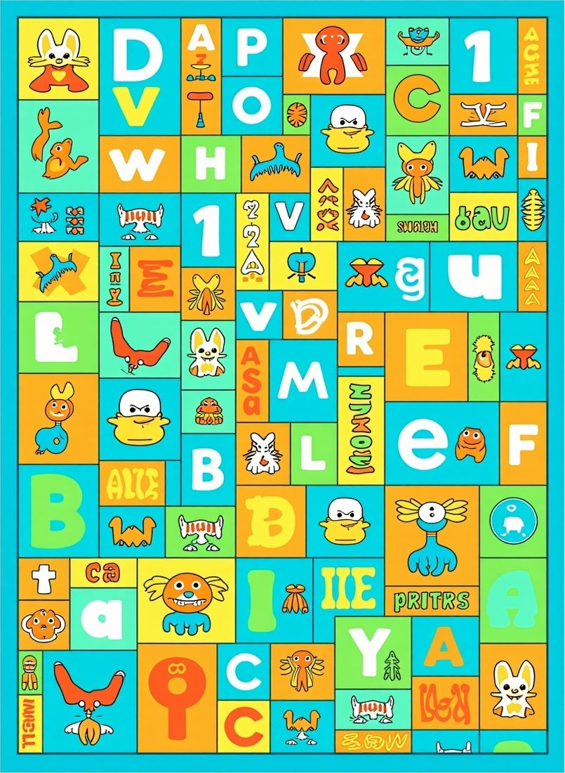Cheerful Alphabet Creatures Color Blocks Rug