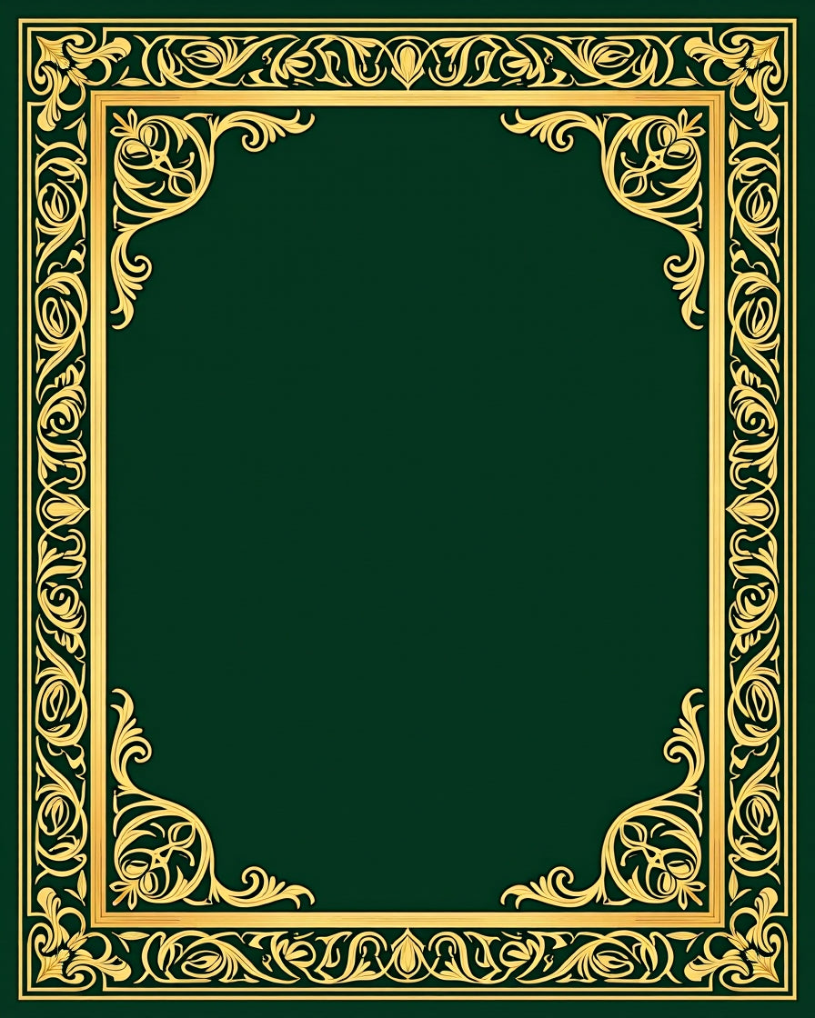 Golden Emerald Flourish Ornament Frame Rug