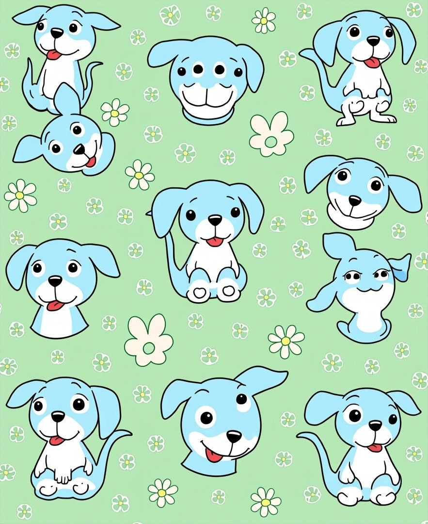 Cute Blue Puppy Flower Meadow Rug